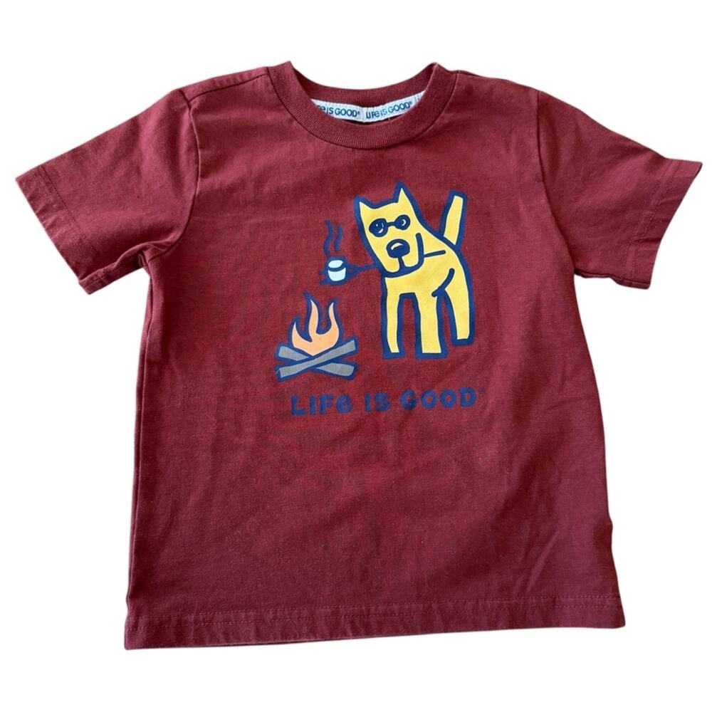 Life is Good Kids' Graphic T-Shirt Dog Camping S’mores Size 3T